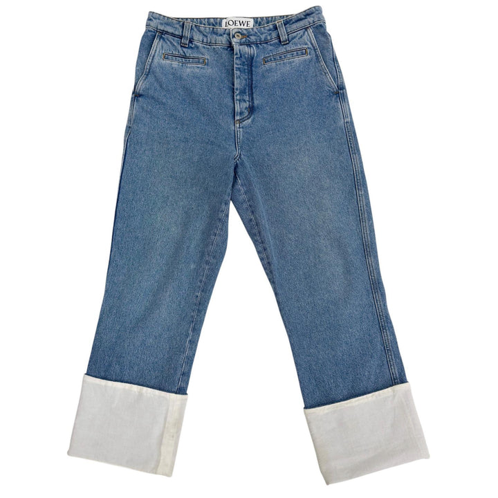 Discounted Very Good LOEWE Pants Button fly, leather patch, fisherman denim. Indigo cotton