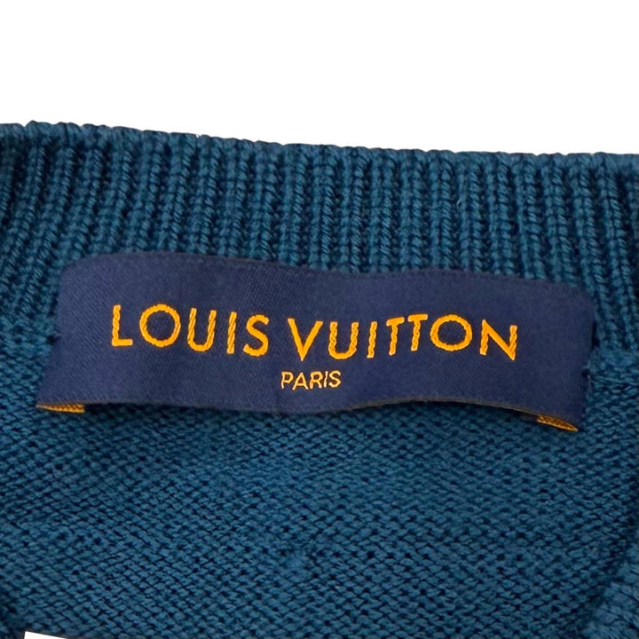 Great LOUIS VUITTON sweater LV logo embroidered two-tone signature crewneck knit