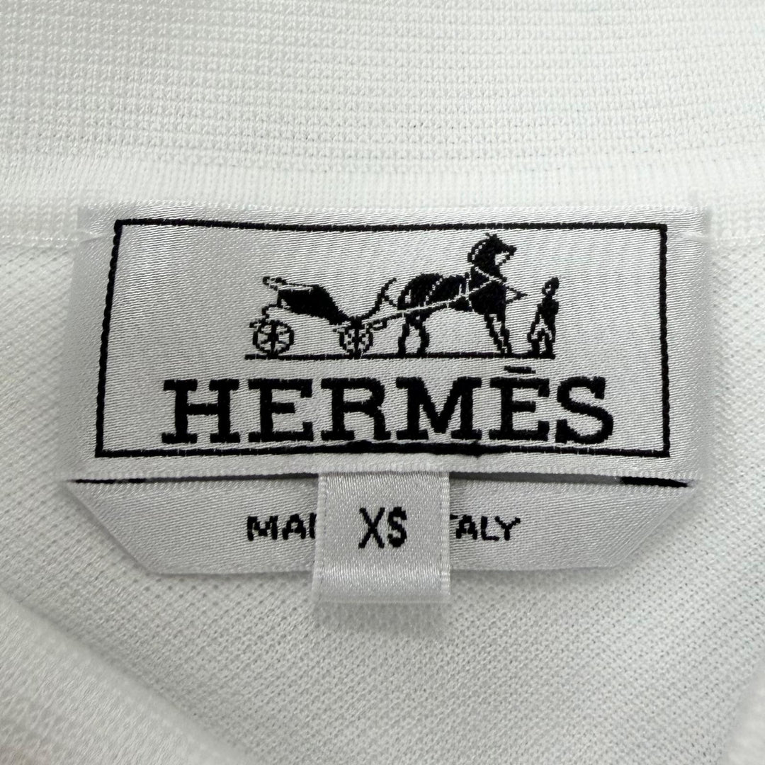 Pristine HERMES Short sleeve polo shirt H logo embroidery white cotton
