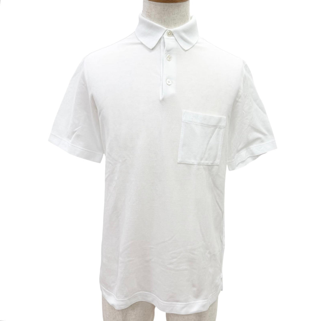 Pristine HERMES Short sleeve polo shirt H logo embroidery white cotton