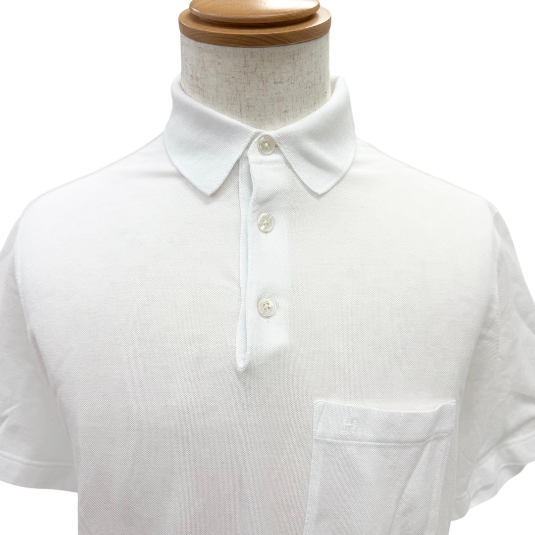Pristine HERMES Short sleeve polo shirt H logo embroidery white cotton