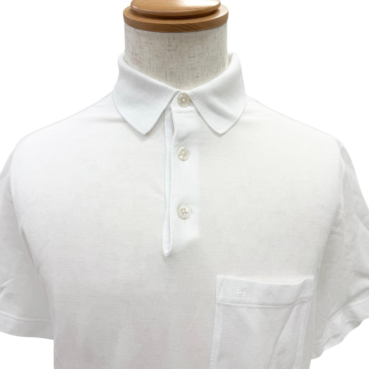 Pristine HERMES Short sleeve polo shirt H logo embroidery white cotton