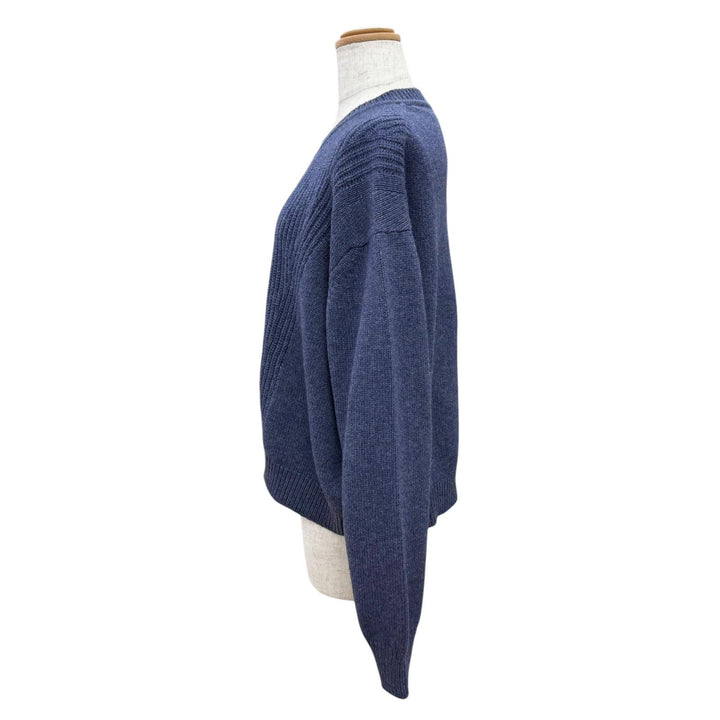 Pristine HERMES Canadian Button Rib Knit Sweater Navy cashmere 38 4H2601D1