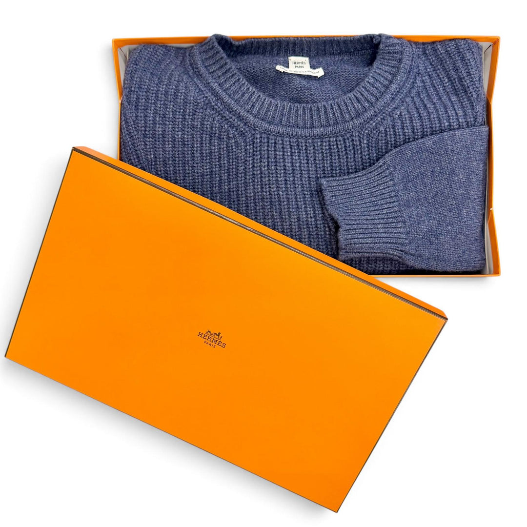 Pristine HERMES Canadian Button Rib Knit Sweater Navy cashmere 38 4H2601D1