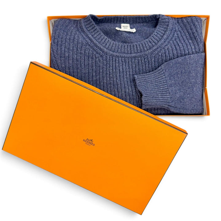 Pristine HERMES Canadian Button Rib Knit Sweater Navy cashmere 38 4H2601D1