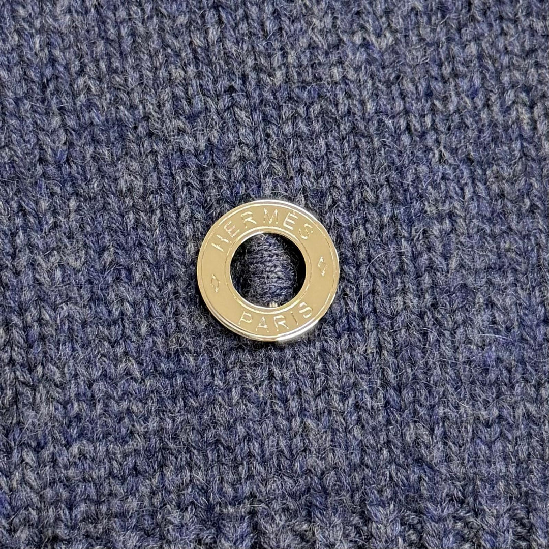 Pristine HERMES Canadian Button Rib Knit Sweater Navy cashmere 38 4H2601D1