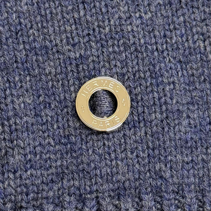 Pristine HERMES Canadian Button Rib Knit Sweater Navy cashmere 38 4H2601D1