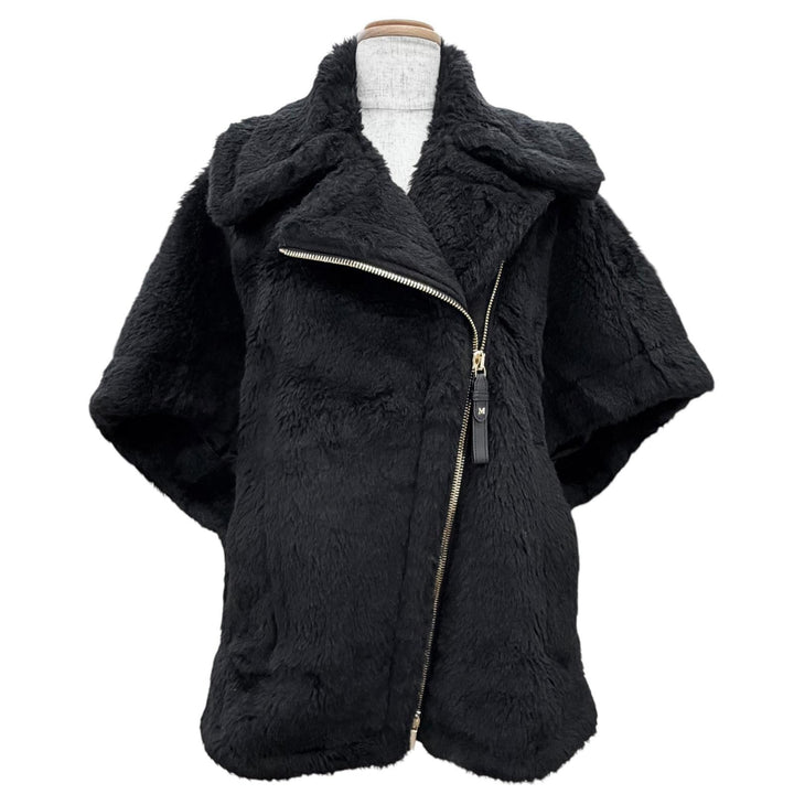 Excellent Max Mara poncho Teddy bear Zip up jacket black alpaca 23473613336
