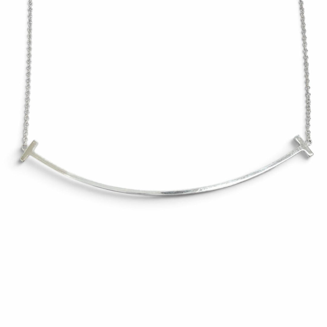 Great TIFFANY&Co. Necklace T Smile Large Pendant Silver AG925 Women