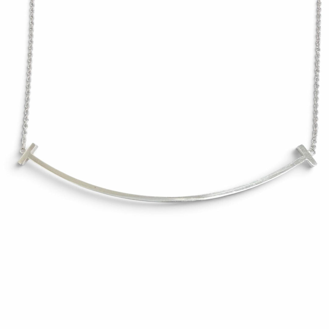 Great TIFFANY&Co. Necklace T Smile Large Pendant Silver AG925 Women