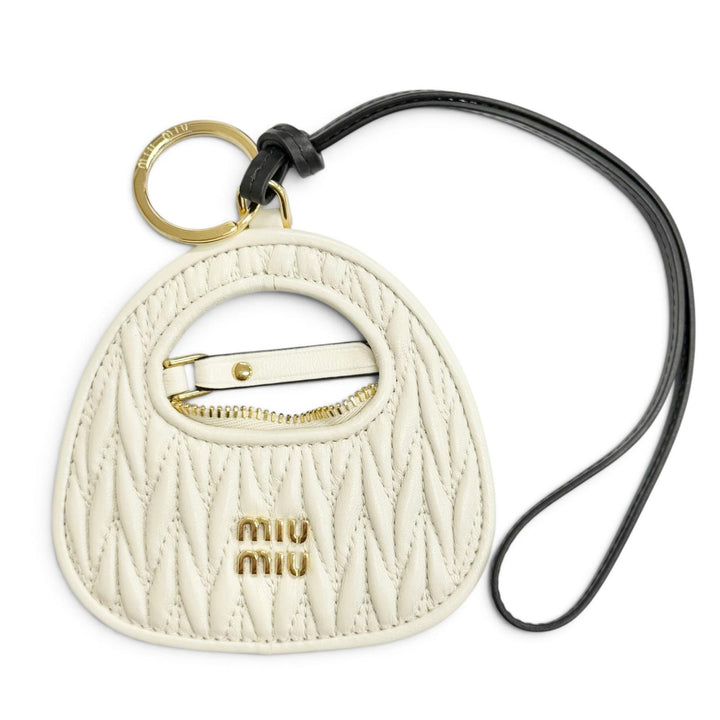 Excellent MIUMIU Bag charm Wonder Keychain Ivory leather Women 5TL3572
