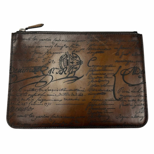 Great Berluti Clutch bag Nino PM Calligraphy business bag pouch Brown leather