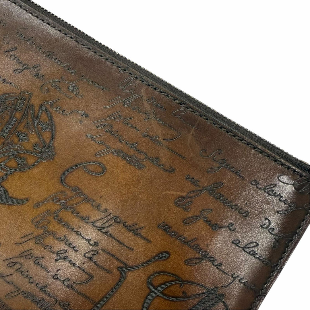 Great Berluti Clutch bag Nino PM Calligraphy business bag pouch Brown leather