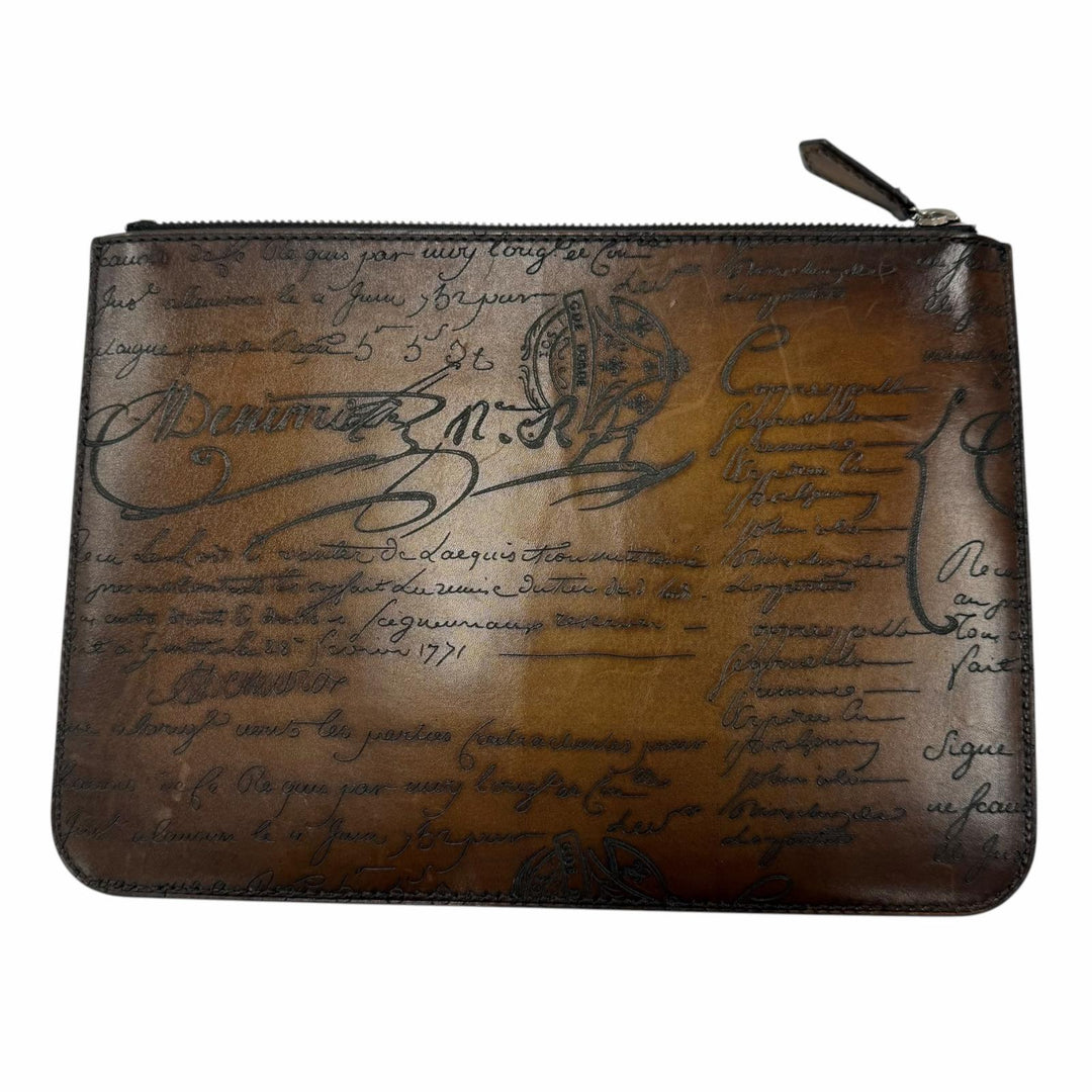 Great Berluti Clutch bag Nino PM Calligraphy business bag pouch Brown leather