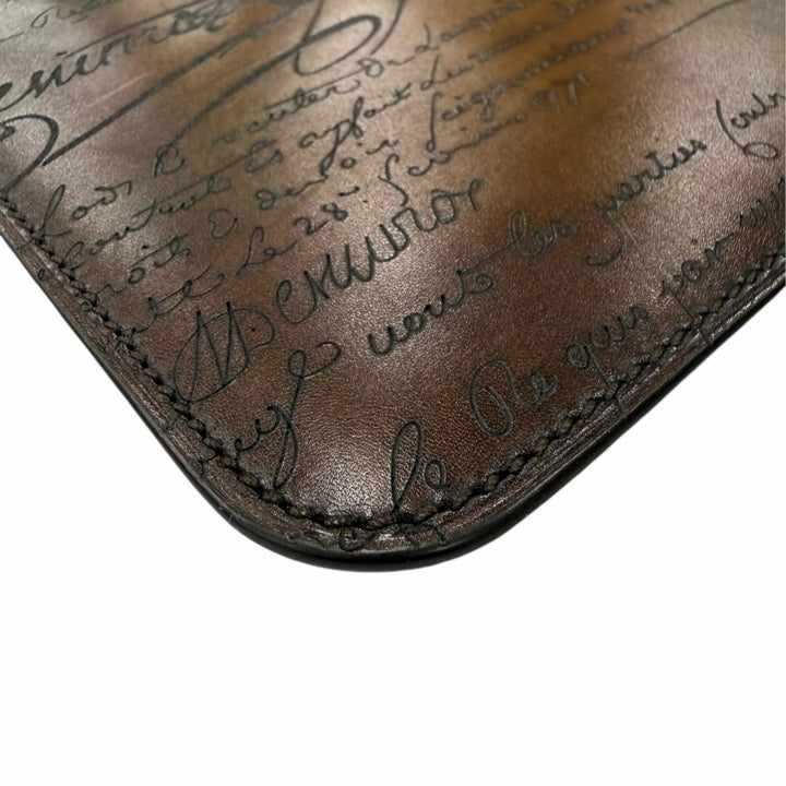 Great Berluti Clutch bag Nino PM Calligraphy business bag pouch Brown leather