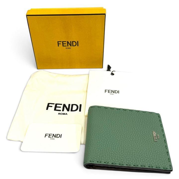Pristine FENDI Bifold Wallet Fendi Selleria Bifold green leather mens 7M0193