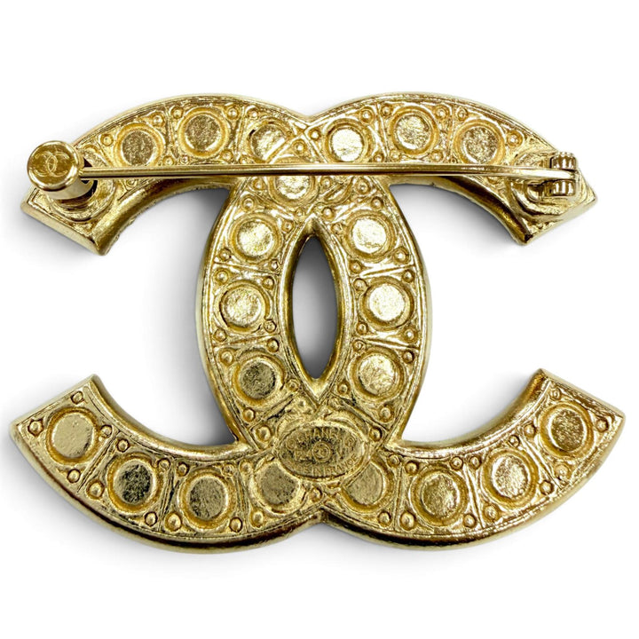 Excellent CHANEL Brooch COCO Mark Fake Pearl gold metal Women F24V