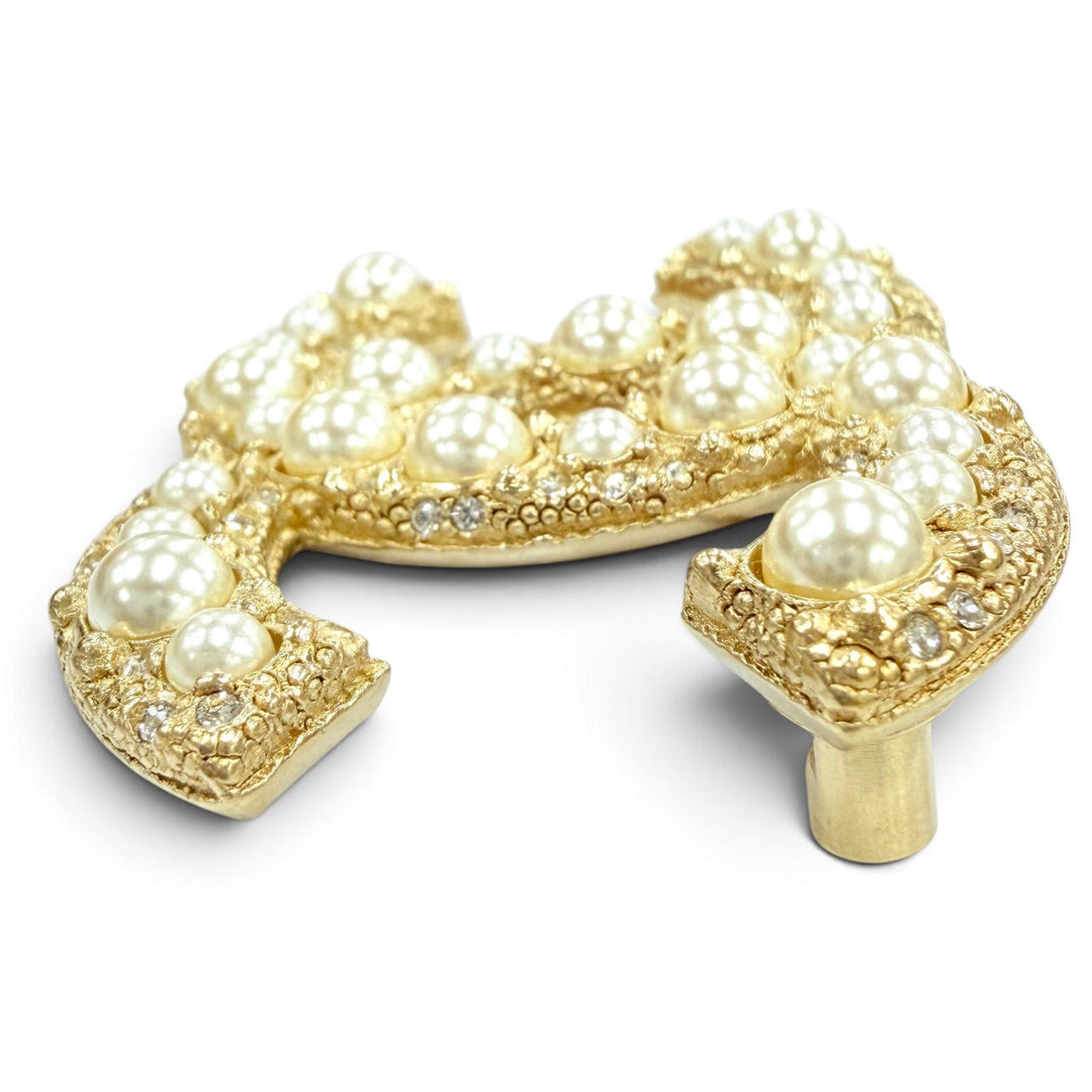 Excellent CHANEL Brooch COCO Mark Fake Pearl gold metal Women F24V