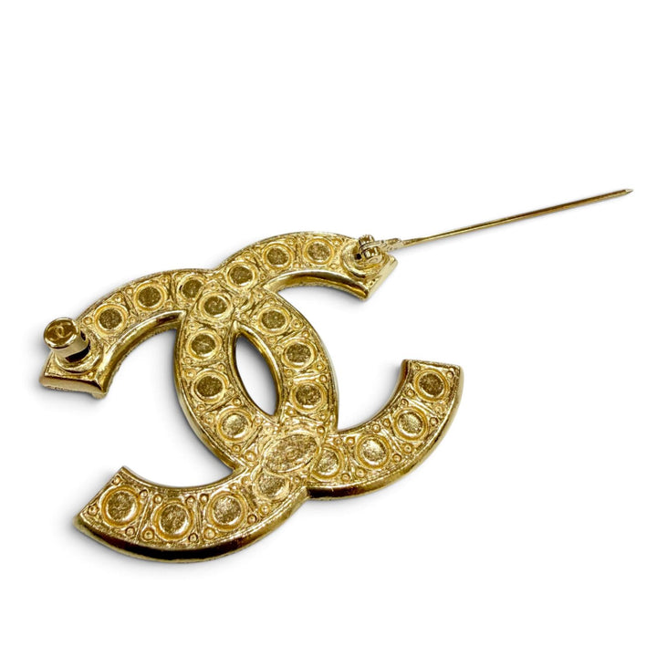 Excellent CHANEL Brooch COCO Mark Fake Pearl gold metal Women F24V