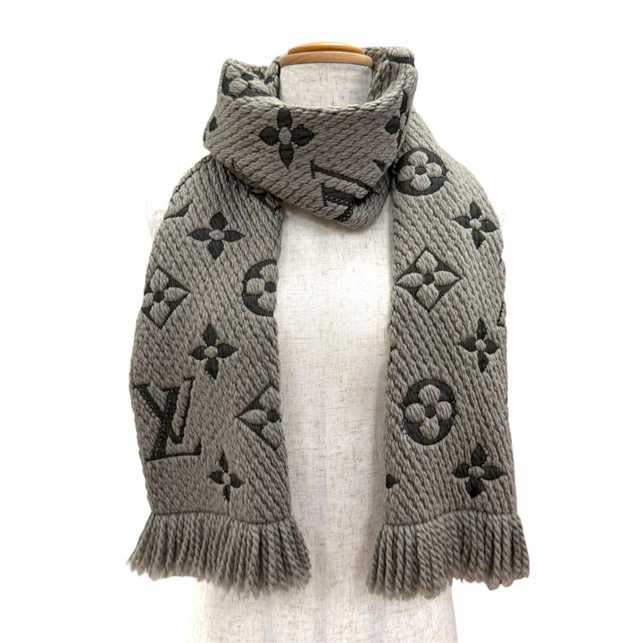 Great LOUIS VUITTON Scarf Escalp Logo Mania Monogram fringe wool Women M72242