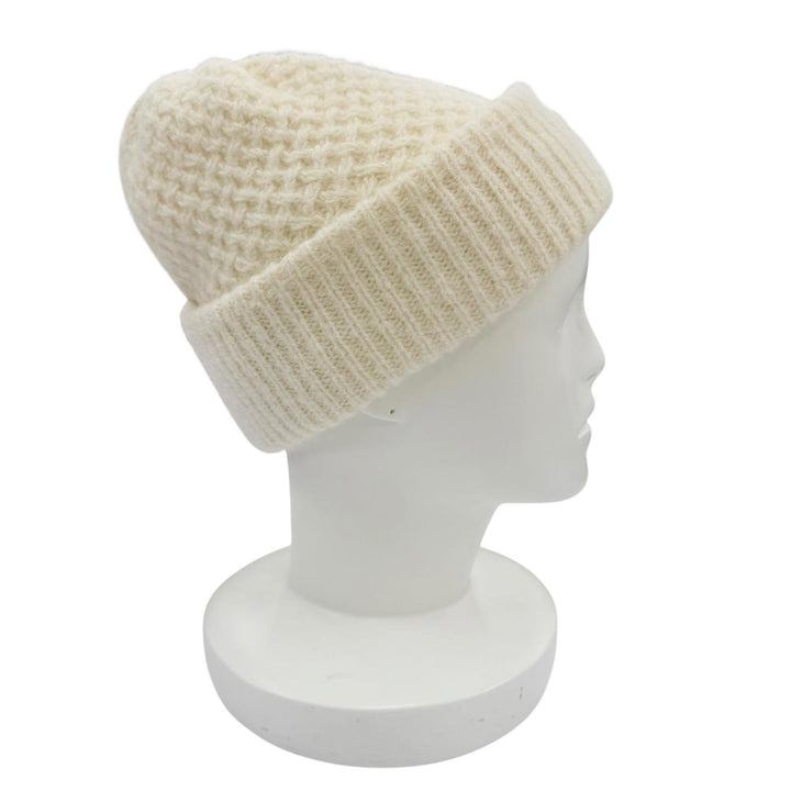 Excellent CHANEL Knit cap COCO Mark embroidered beanie Ivory cashmere Women