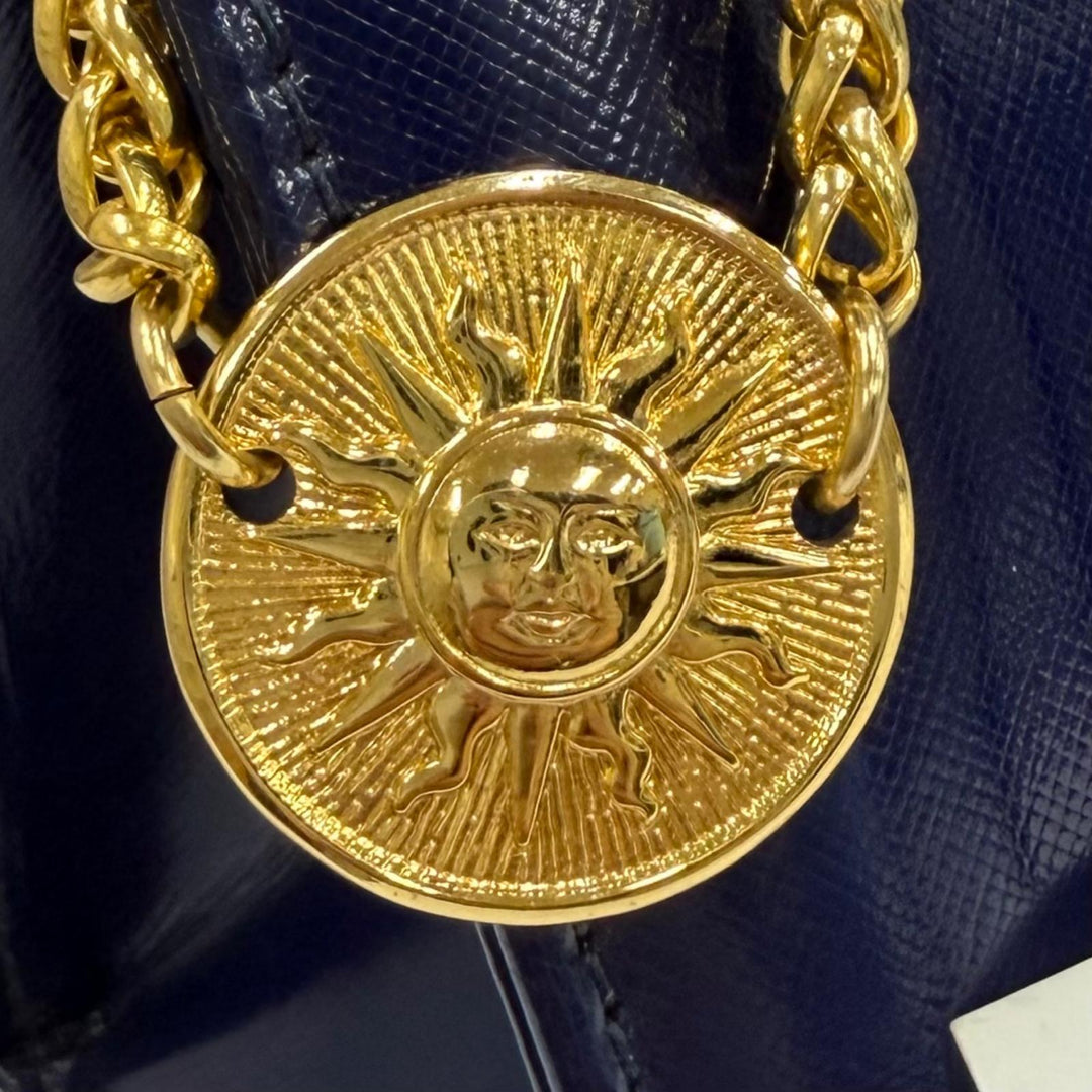 Pristine Gianni Versace Handbag Sunburst Chain Embellished 2-Way Leather
