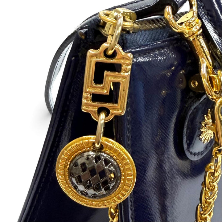 Pristine Gianni Versace Handbag Sunburst Chain Embellished 2-Way Leather