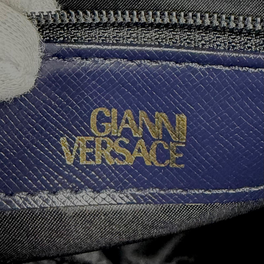 Pristine Gianni Versace Handbag Sunburst Chain Embellished 2-Way Leather