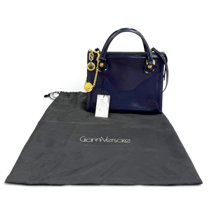 Pristine Gianni Versace Handbag Sunburst Chain Embellished 2-Way Leather