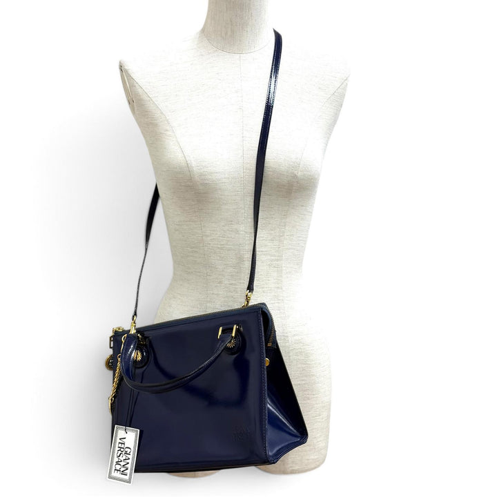 Pristine Gianni Versace Handbag Sunburst Chain Embellished 2-Way Leather