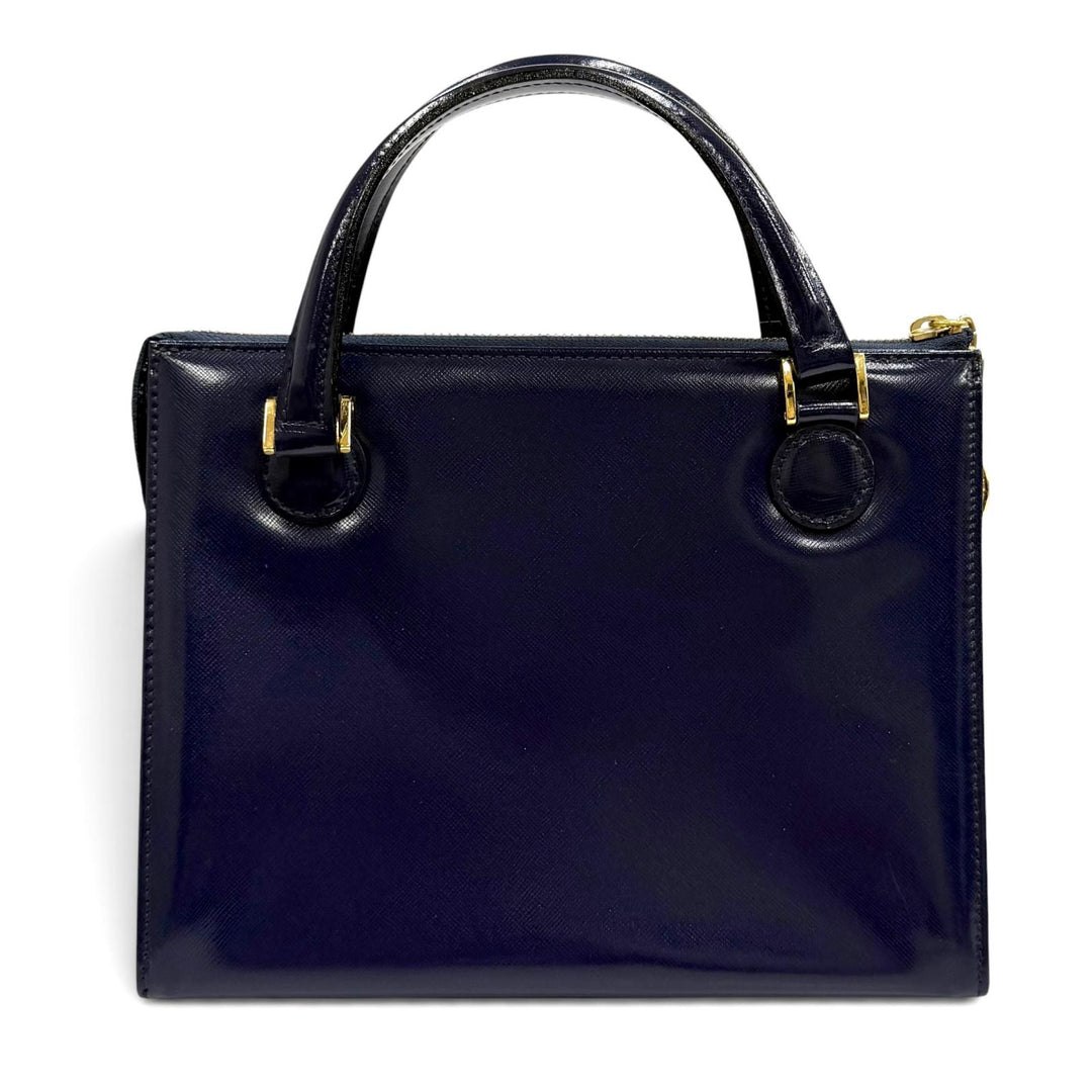 Pristine Gianni Versace Handbag Sunburst Chain Embellished 2-Way Leather