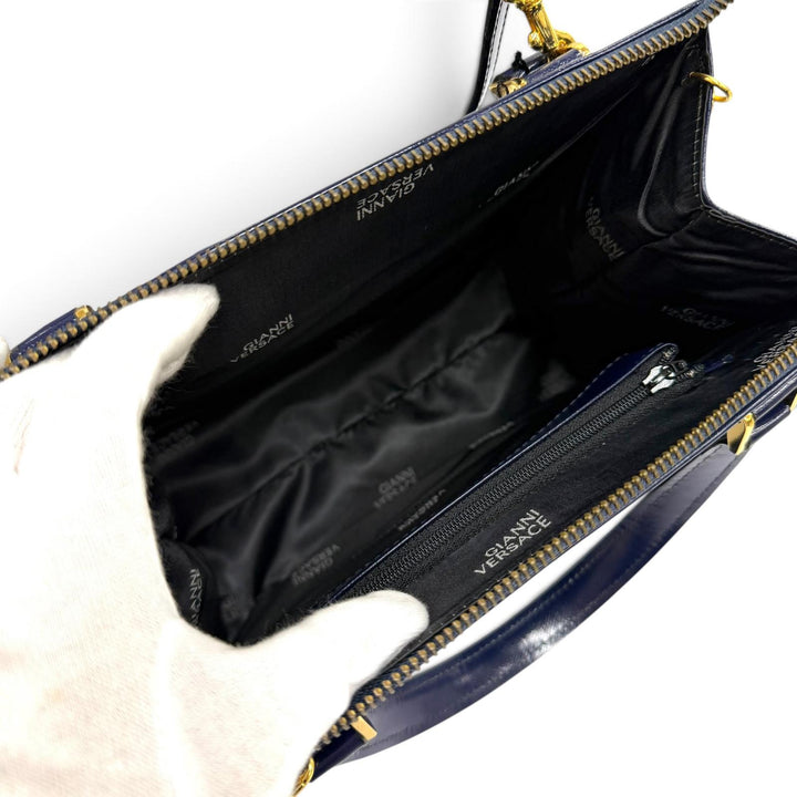 Pristine Gianni Versace Handbag Sunburst Chain Embellished 2-Way Leather