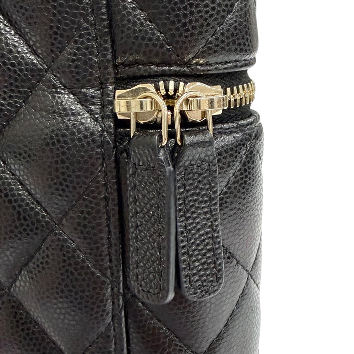 Excellent CHANEL Shoulder Bag Matelassé Vanity Phone Bag Chain black Caviar