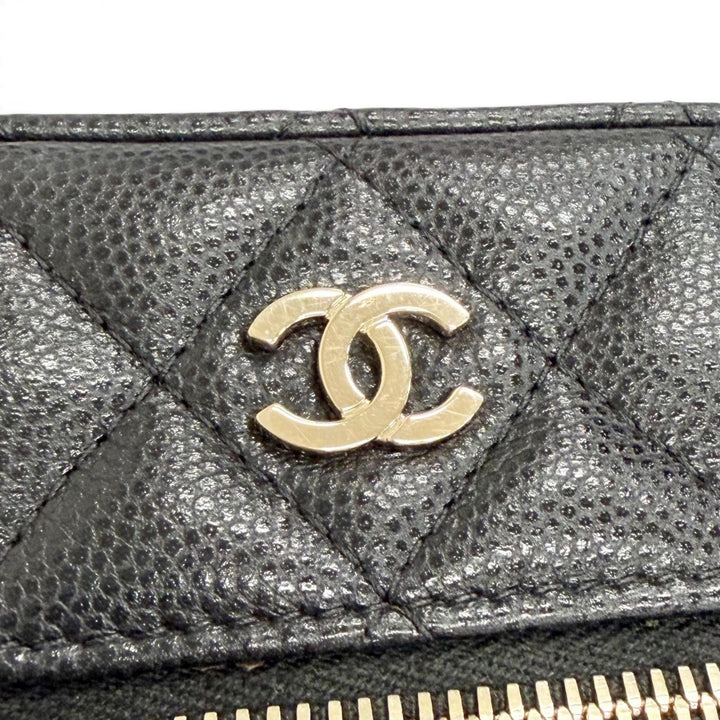 Excellent CHANEL Shoulder Bag Matelassé Vanity Phone Bag Chain black Caviar