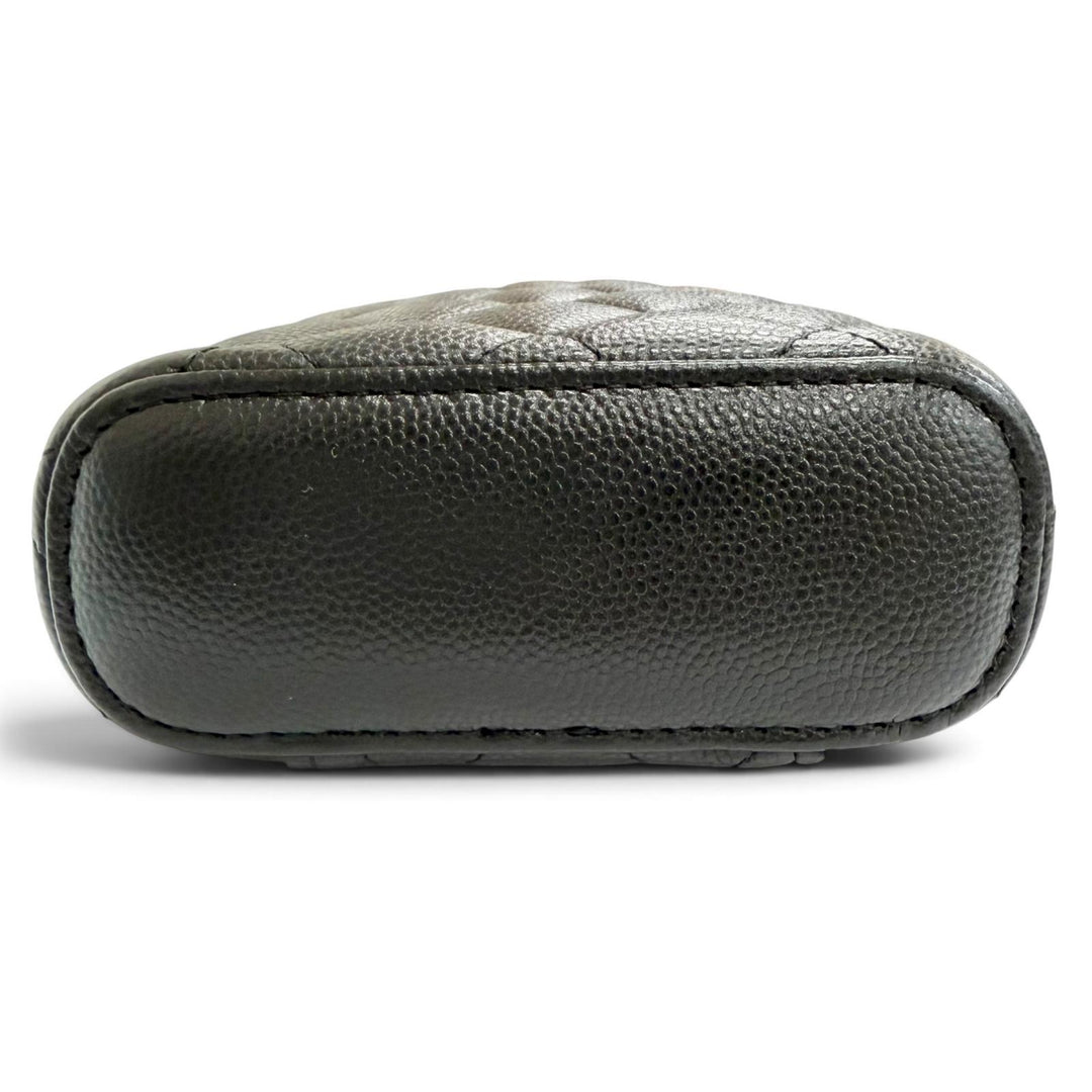 Excellent CHANEL Shoulder Bag Matelassé Vanity Phone Bag Chain black Caviar