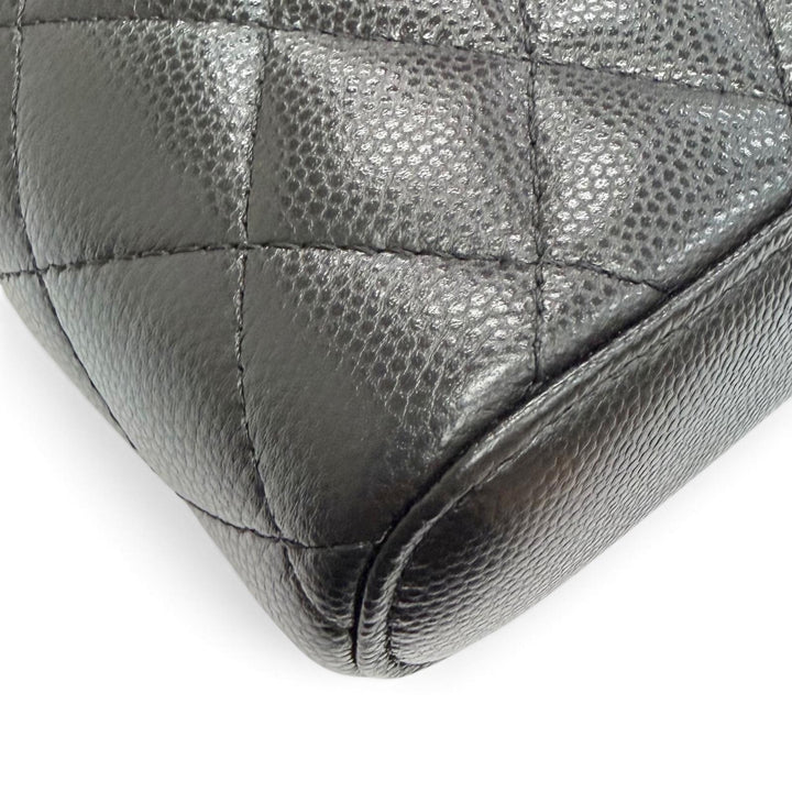Excellent CHANEL Shoulder Bag Matelassé Vanity Phone Bag Chain black Caviar
