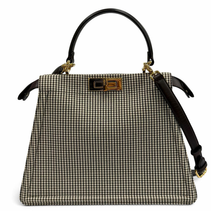 Excellent FENDI Handbag Peek-A-Boo ISEEU Medium Brown canvas Women