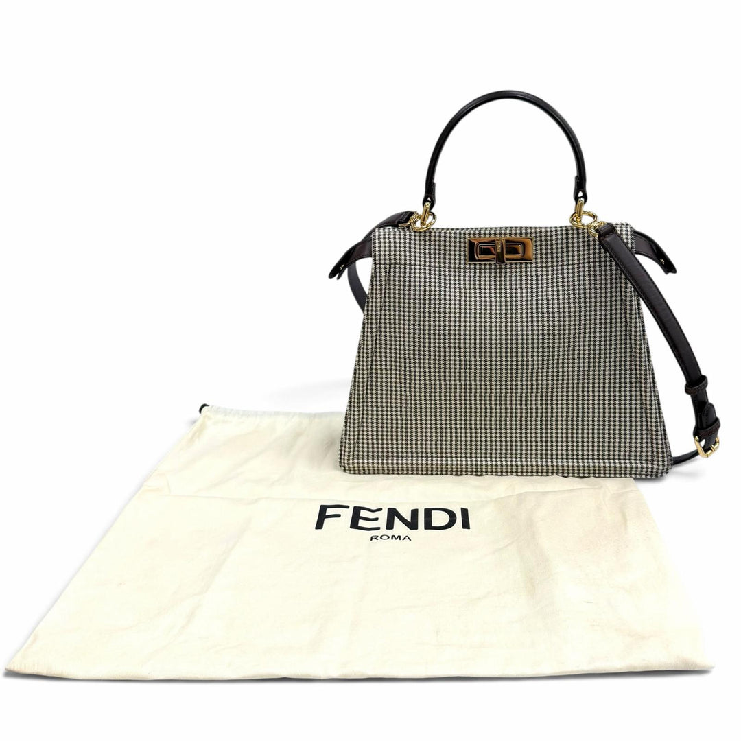 Excellent FENDI Handbag Peek-A-Boo ISEEU Medium Brown canvas Women
