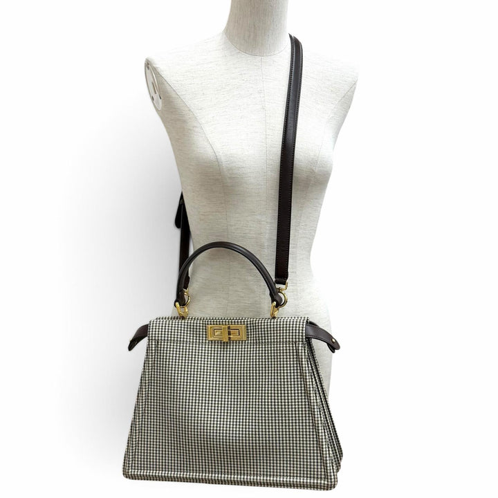 Excellent FENDI Handbag Peek-A-Boo ISEEU Medium Brown canvas Women