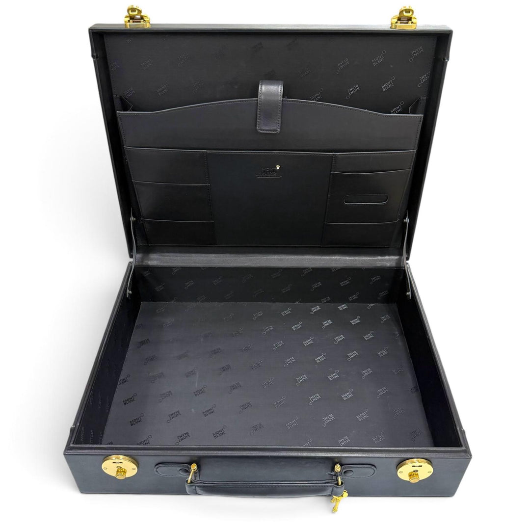 Excellent MONTBLANC Business bag Attache case with lock black leather mens