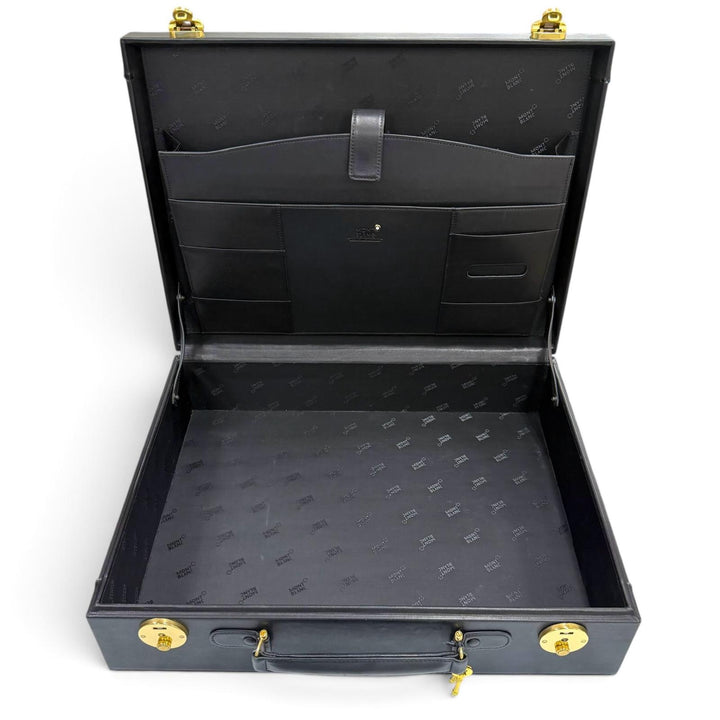 Excellent MONTBLANC Business bag Attache case with lock black leather mens