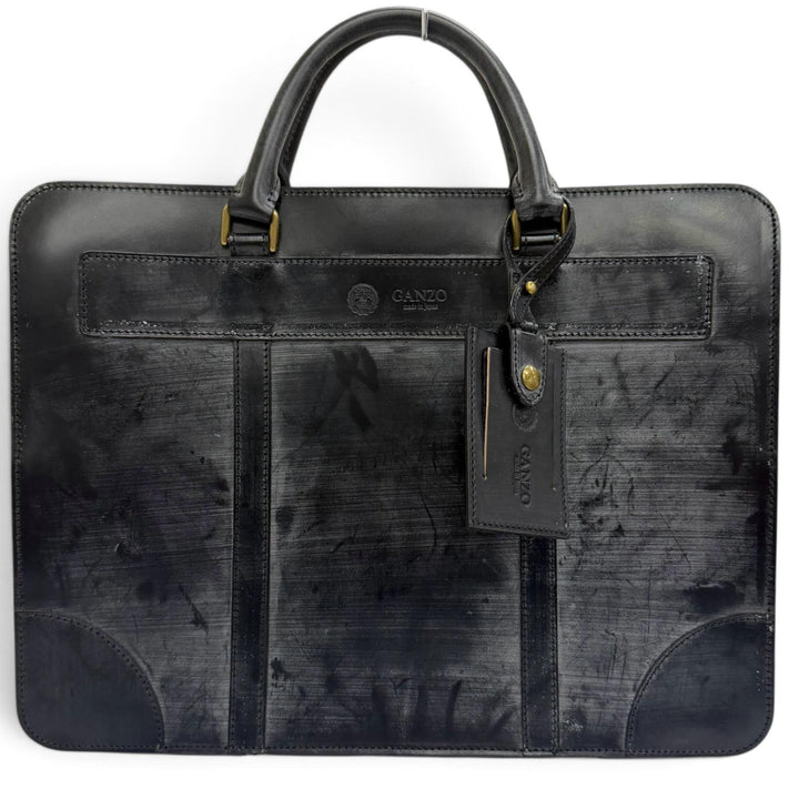 Pristine GANZO Briefcase Business bag black Bridle leather mens