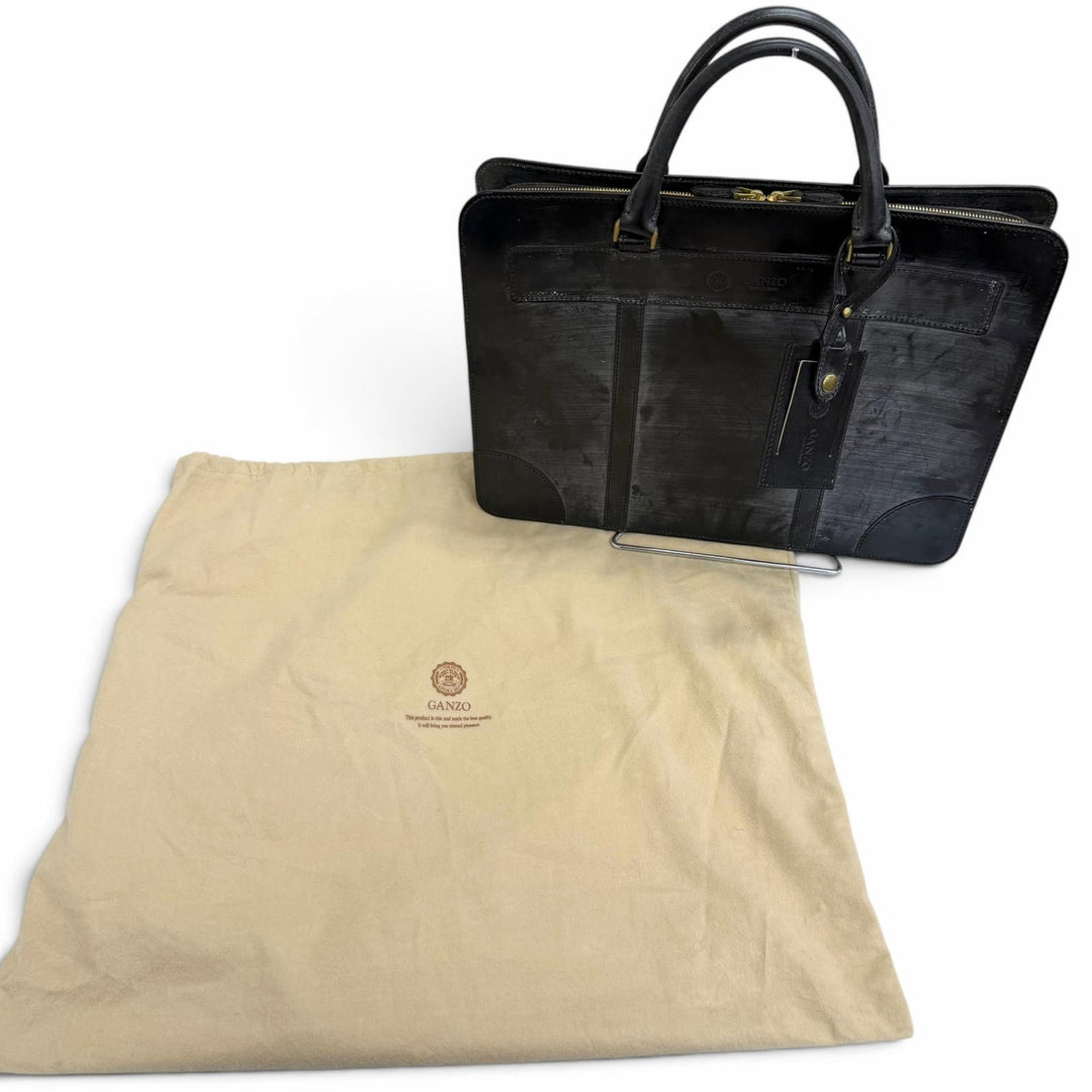 Pristine GANZO Briefcase Business bag black Bridle leather mens