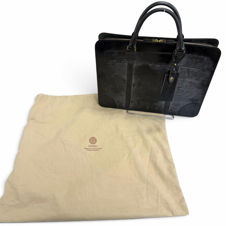Pristine GANZO Briefcase Business bag black Bridle leather mens