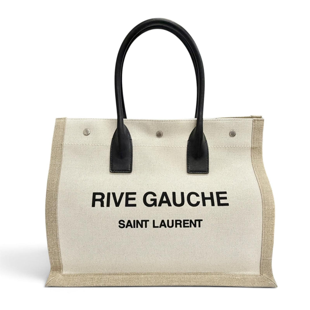 Pristine SAINT LAURENT PARIS Tote Bag Rive Gauche Logo Large beige canvas 617481