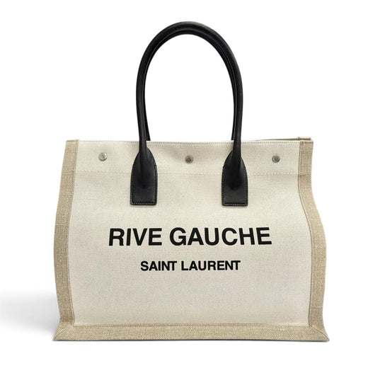 Pristine SAINT LAURENT PARIS Tote Bag Rive Gauche Logo Large beige canvas 617481