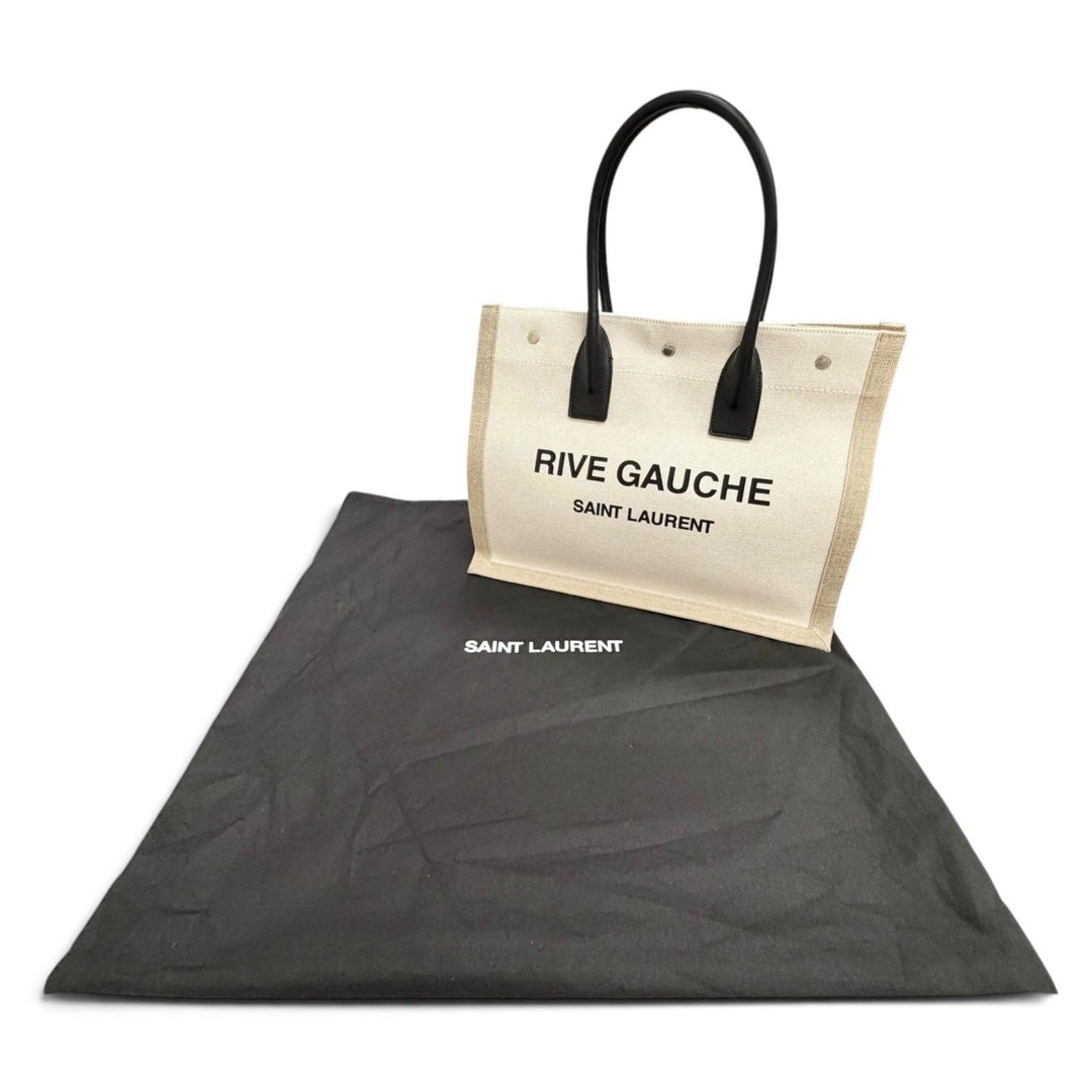 Pristine SAINT LAURENT PARIS Tote Bag Rive Gauche Logo Large beige canvas 617481