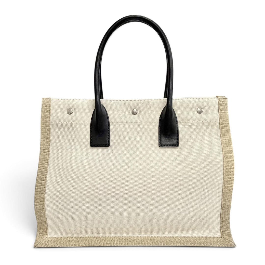Pristine SAINT LAURENT PARIS Tote Bag Rive Gauche Logo Large beige canvas 617481