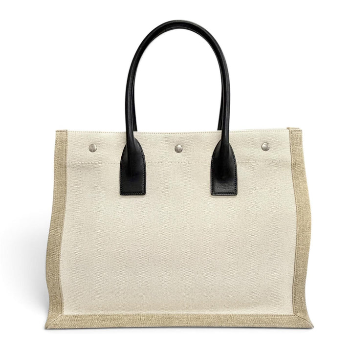 Pristine SAINT LAURENT PARIS Tote Bag Rive Gauche Logo Large beige canvas 617481
