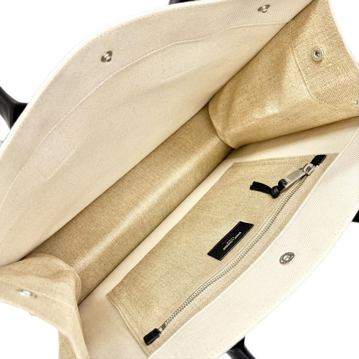 Pristine SAINT LAURENT PARIS Tote Bag Rive Gauche Logo Large beige canvas 617481